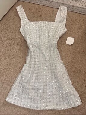 Altar'd State White Sequin Grid Mini Dress
